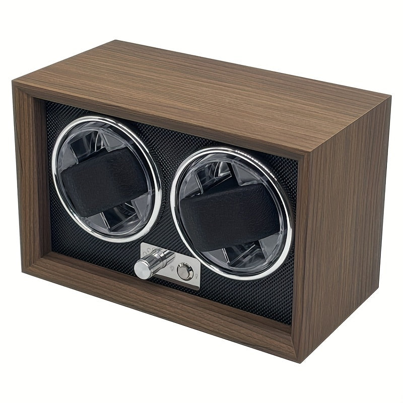 Rotating LED Wooden Watch Winder Box for 2 Watches