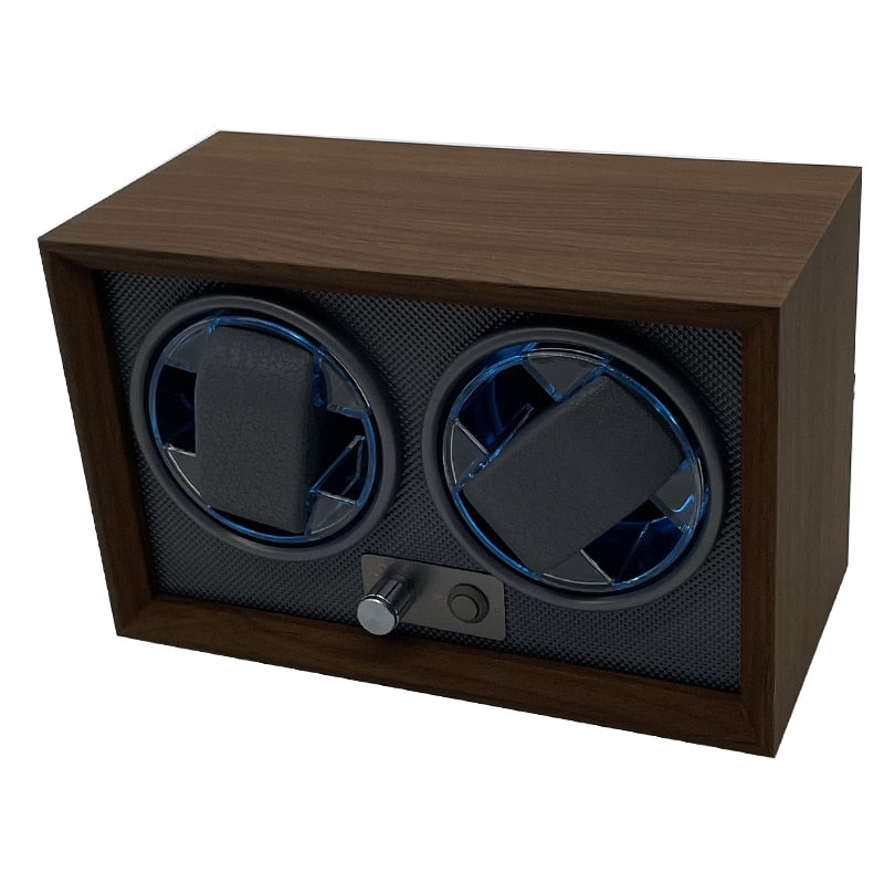 Rotating LED Wooden Watch Winder Box for 2 Watches